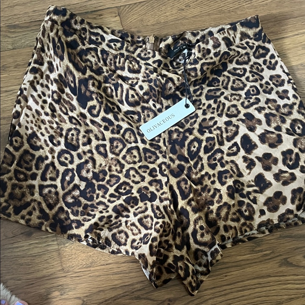 Olivaceous Leopard Print High Waist Shorts